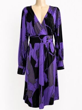 Tibi Purple and Black Floral Wrap Dress